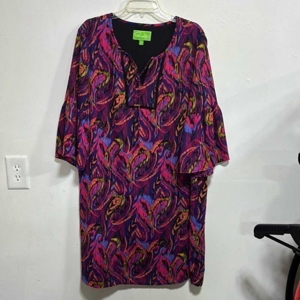 Pappagallo lined flare sleeve multicolored stunning midi dress size 14